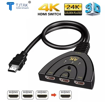 TJTAK 4K*2K 3D Mini 3 Port kompatibilný s HDMI Prepínač 1.4 b 4K Switcher Splitter 1080P 3 v 1 z Port Hub pre DVD HDTV Xbox, PS3, PS4