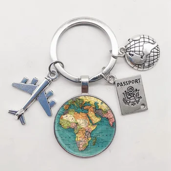 Mapa sveta Keychain Cestovanie, Objavovanie Sklenenou Kupolou Cabachon Lietadla Kúzlo Prívesok Keychain Mužov a Žien Darček Šperky Keychain.