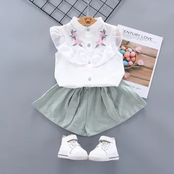 Letné Baby Dievča Oblečenie Detí Oblečenie Roztomilý Krátky Rukáv Kvet Top + Šortky 2 Kusy Dievča Sady