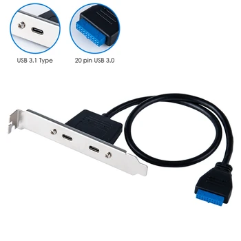 USB C 3.1 Zadný Panel Rozšírenie Držiak na 20-Pin Hlavičky Kábel 2-Port Super-Speed Type-C Rozširujúca Karta pre PC