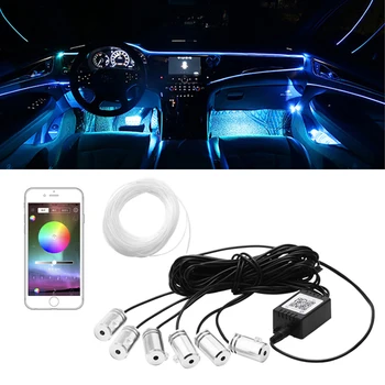 6 v 1 RGB LED Atmosféru Auto Svetlo Interiéru Okolitého Svetla, Optické Prúžky Svetla Ovládanie Hudby App 8M Optické Pásmo 12V