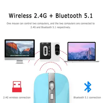 2.4 G+Bluetooth 5.1 Bezdrôtový Duálny Režim Dobíjacia Myš 1600 DPI Pre PC, Telefón, Ultra Tenký Ergonomický Prenosné Optické Myši
