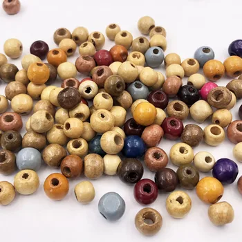 100ks 9-11 mm náhodne zmiešané prírodné farebné Drevené Korálky Príslušenstvo šperky DIY dreva perličiek Dištančné Loptu Kolo náramok náhrdelník