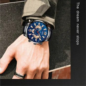 Nový trend kalendár pánske hodinky módne falošné tri-oko svetelný pánske kožené quartz hodinky bežné obchodné hodinky