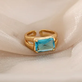 Vintage Blue Square Kameň Prstene Pre Mužov A Ženy, Módne Šperky, Doplnky, Svadobné Kapela Crystal Sľub Zásnubný Prsteň