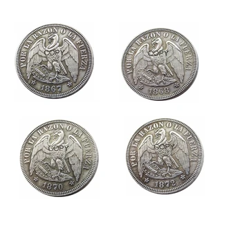 Čile 1867-1872 4 Roky Voliteľné 0.5 PESO Strieborné Pozlátené Kópie Mincí