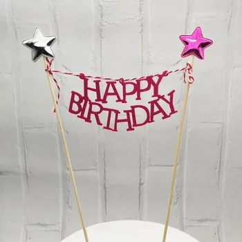 Happy Birthday Cake Vňaťou Cupcake Mulčovače, Vlajky, Zástavy Star Tortu Príslušenstvo Deti Narodeninovej Party Dekorácie, Detské Sprcha Darček