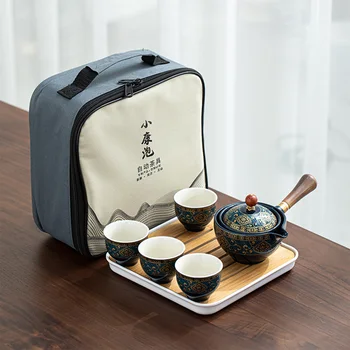 Čínsky porcelán Gongfu Čaj Nastaviť Prenosné Kanvica Set s Otáčanie 360 Čaj Maker a Infuser Prenosné, Všetko v Jednom Darčeková Taška