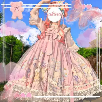 Viktoriánskej Japonský Lolita Strany Medveďa Bowknot Princess Tea Party Lolita Šaty Jsk Sladké Kawaii Bez Rukávov Šaty Letné