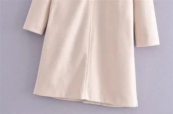 ZXQj Ženy Biele Vlnené Kabát 2021 Jesenné Módne Dámske Elegantné Šatkou Golier Caedigan Outwear Žena Pevné Dlhá Bunda