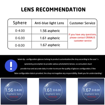 CRIXALIS Anti Modré Svetlo Blokuje Objektív Krátkozrakosť, Ďalekozrakosť 1.56 1.61 1.67 1.74 Optické Okuliare dioptrické Šošovky, slnečné Okuliare UV400