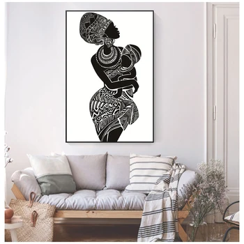 Bielu Stenu Obrázok, Plagát, Tlač Domova Krásne Africká Žena S Dieťaťom Stenu Spálne Umelecké Plátno Lakovanie Čiernych a