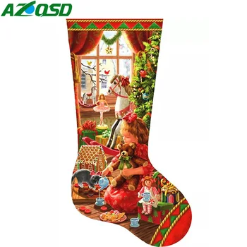 AZQSD Plný Vrták Diamond Maľovanie na Vianoce Ponožky Cross Stitch Súpravy Diamond Výšivky 5D Medveď Krajinnej Mozaiky Dekor Dary