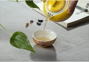Červená glazúra žltá glazúry keramiky čaj nastaviť,cestovné Gai wan teaset Patrí 1 hrniec, 1 šálka, bohatstvo Fantasy cestovné prenosné Gong Fu Gaiwan