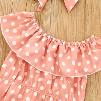 Novonarodené Dievčatká Oblečenie Letné Polka Dot Kombinézu Off-Ramenný Prehrabať Lem Ružové 2ks Jumpsuit Bowknot hlavový most