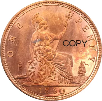 Veľká Británia Victoria 1860 Jeden Cent, Červená Meď Kópiu Mince