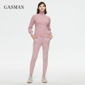 GASMAN Nové 2021 Sveter nohavice dva-dielna sada pre ženy-móda vysoko kvalitné ženy značky dámske zimné vyhovuje teplé GT003-1