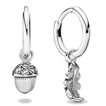Autentické 925 Sterling Silver Pandora Náušnice Žaluď & List Náušnice S Kryštálmi Pre Ženy Šperky Darček