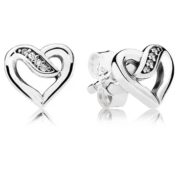 Autentické 925 Sterling Silver Pandora Náušnice Stuhy Láska Srdca Náušnice S Kryštálmi Pre Ženy Šperky Darček