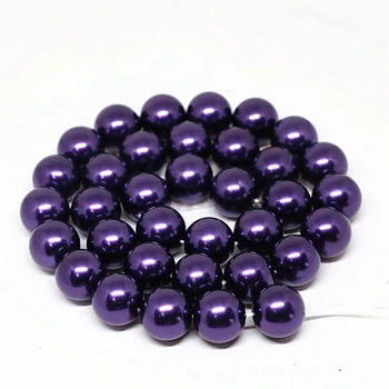 Top kvalita tmavo fialová módne shell simulované-pearl kolo drahokamy voľné korálky 4-14 mm diy svadobné reťazca šperky 15inch B1619