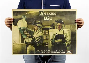 Stena nálepky Breaking Bad vintage retro plagátu Walter White plagáty americký TELEVÍZNY seriál samolepky na stenu domova 51*35 cm