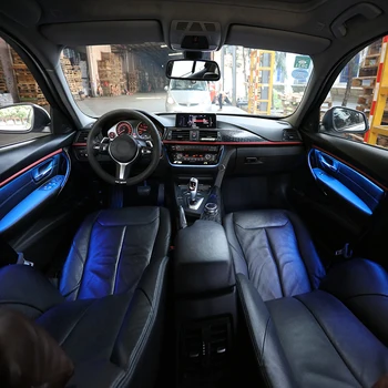Auto LED Panel Okolité Svetlo pre BMW Radu 3 F30 F31 Interiéru Štyri Dvere Kryt Trim, Čítanie Pásy Príslušenstvo Modrá a Oranžová Farba