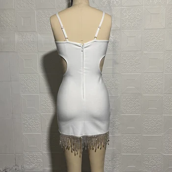 2022 v Lete Žien Špagety Popruhy Fringe Kamienkami Šaty tvaru Výrez Bodycon Úsek Obväz Sexy Party Šaty