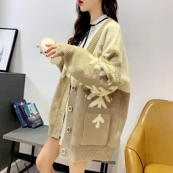 2021 nové módne farby zodpovedajúce cardigan ženy kórejský jeseň a v zime dlhým rukávom single-breasted sveter pletené bunda
