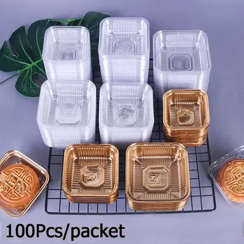 100ks Zlaté Transparentné Mesiac Tortu Zásobník Mesiac Cake Box Nádoba na Balenie Potravín Box Námestie Bakewares Dekorácie