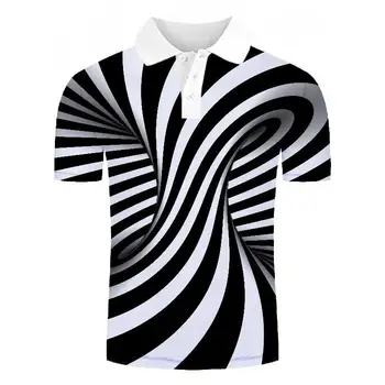 2021 Nové polo tričko mužov Ležérne Módne Tričko Čierne a biele pruhy 3D Tlač Krátke Rukáv Tričko polo tričko topy&tees