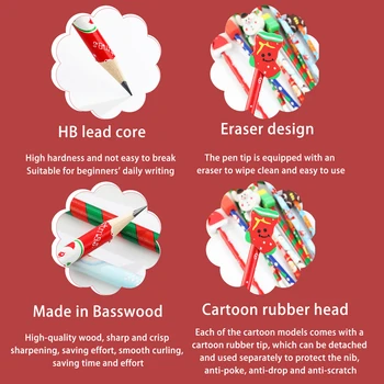 12 Ks Vianočné Ceruzky s Roztomilé Vianoce Vzor Gumu Novinka Krásne