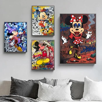 Graffiti Wall Street Art Disney Abstraktné Mickey Mouse Maľovanie Obraz na Plátne Obrazy Plagáty Tlačí na Obývacia Izba Dekor