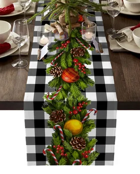Vianočné Bobule Borovicové Šišky Čiernej a Bielej Mreže Stôl Runner Vianočný Stôl Dekor Obrus Svadbu, Výzdoba Stola Kryt