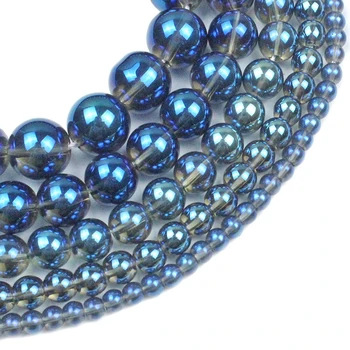Vysoká Kvalita Kolo elektrolyticky pokrývajú Modré Korálky Crystal Voľné Korálky Pre Šperky, Takže 4 6 8 10 12 mm Vybrať Veľkosť Diy Náramok 15