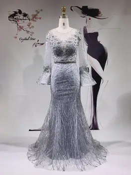 Dubaj Luxusné Dlhé Elegantné Večerné Šaty 2021 Horela Rukávy Crystal Morská víla Večerné Šaty HO1093