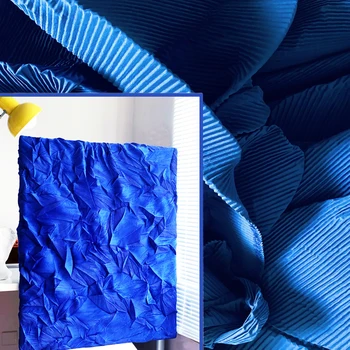 Móda Klein Modrá Dizajnér Textílie Miyake Skladaný Dizajn Textílie Podľa Meter Tvorivé Tvar DIY Svadobné Domova Materiál 2021