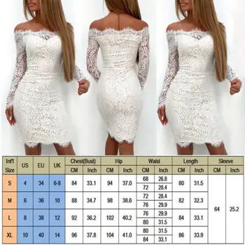 2021 Sexy Ženy, Biele Čipky Šaty Elegantné Dámy Mimo Ramenný Letné dámske Dlhý Rukáv Strany Ceruzky Šaty Vestidos