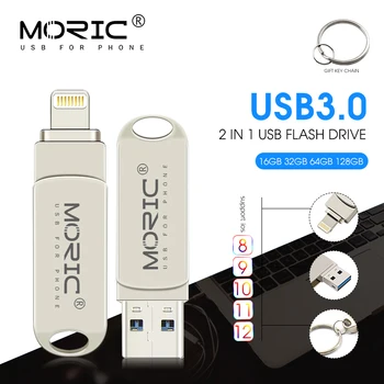 Kovové USB Flash Disk 128gb OTG Pero Disk 32gb 64gb Usb2.0 Flash Disk pre iPhone X/8 a/8/7 Plus USB Memory Stick s keyring