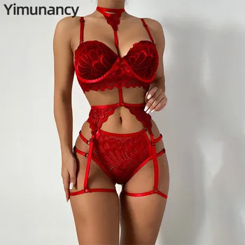Yimunancy 3-Kus, Bra Set Ženy Podprsenka Underwire + Pánty Bielizeň Nastaviť Dámy Sexy Lingerie Set