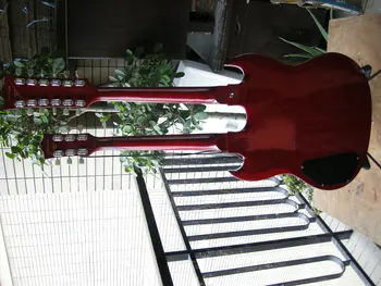 Vysoká kvalita, dvojité krk elektrická gitara 12 reťazec a 6 string gitara biela tmavo červené, mahagónové pevné telo doprava zadarmo 8yue19
