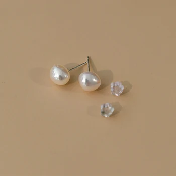 ASHIQI Prírodné Barokový Sladkovodné Perly 925 Sterling Silver Stud Náušnice v Uchu Klip pre Ženy, Darčeky, Šperky