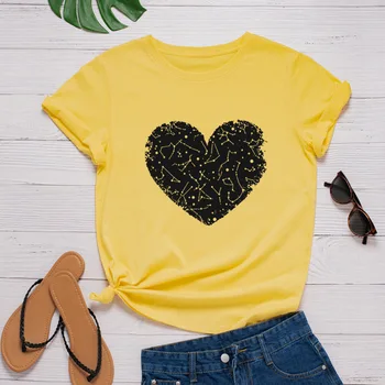 Čierne Srdce Print T Shirt Ženy Krátky Rukáv O Krk Voľné Tričko Lete Ženy Príčinné Tee Tričko Topy Camisetas Mujer