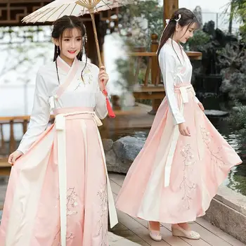 NOVÉ 2022 Hanfu ženský kostým pre dospelých študentov Ming vyrobené Čínsky štýl, vylepšený pás-dĺžka sarong denne golier vyhovovali prášok