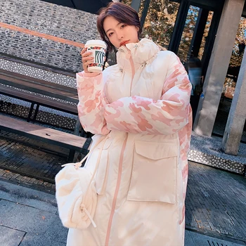 Ženy Bunda Nové Módne Wild Zimné Voľné Kamufláž kórejský Dizajn Zmysel Strednej dĺžky Hrubé Čalúnená Nadol Ženy Kabát