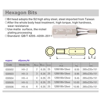 Jetech 10pcs 1/4 jednotka štandard hex ramienka námestie skrutkovač bit 2 mm 3 mm 4 mm 5 mm 6 mm vložená hexagon bitov 25 mm dĺžka S2 ocele