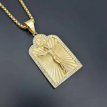 Klasické Kresťanské Pozlátené Ježiš Kríž Medaila Náboženský Štýl Náhrdelník Prívesok pre Mužov Modlitba Amulet Šperky