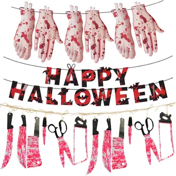 1Pc Šťastný Halloween List Visí Bunting Banner Mäso Nôž Krvi Ručne Tvarované DIY Narodeniny Maškaráda Home Party Dekor Dodávky