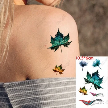 Nepremokavé Dočasné Tetovanie Nálepky Zasadiť Strom Žltá Javorový List Kvet Pierko Body Art Flash Tetovanie Falošné Tatto pre Ženy Muži