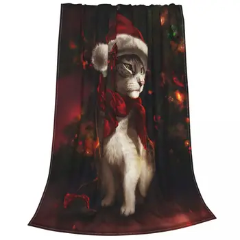 Veselé Vianoce Deka Nový Rok Cute Cat Fleece Vintage Teplé Hodiť Deka pre Domov Jar/Jeseň