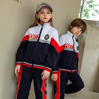 Britský Štýl Školskú Uniformu detské Oblečenie Zips Kabát Nohavice 2 ks Oblečenia Sady pre Chlapcov, Dievčatá Oblečenie Oblečenie Bezec Nastaviť